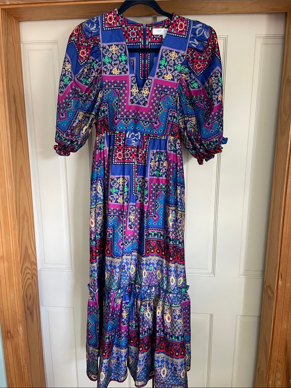 HUNTER BELL Purple Patchwork Print Maxi Dress